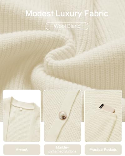 OUGES Women's Wool Blend Chunky Oversized Cardigan Soft Knit Button Down Sweater with Pockets 2026 - color: Apricot, size: Medium