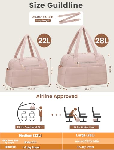 Pritent Puffer Travel Duffle Bag Waterproof Carry On Duffel Weekender Bag - color: Pink