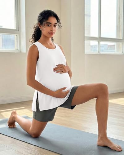 G4Free Lyocell Maternity Tank Tops Pregnancy Sleeveless Workout Shirts - color: Pure White, size: Small