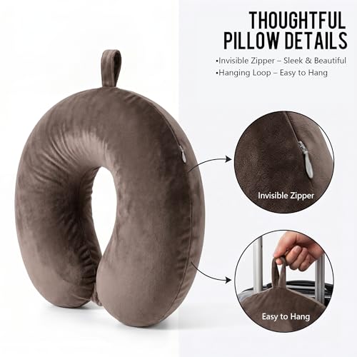 Travel Neck Pillow for Airplane with Pure Memory Foam(Dark Khaki) - color: Dark Khaki