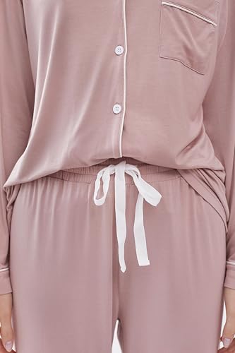Joyaria Women's Cooling Bamboo Viscose Pajama Set Long Sleeve Button Front - color: Blushing Pink, size: XX-Large