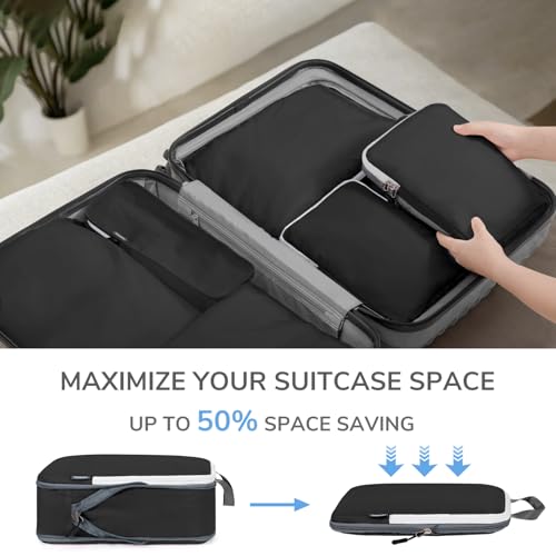 CherryNow 7 Set Compression Travel Packing Cubes for Suitcases, Black - color: Black