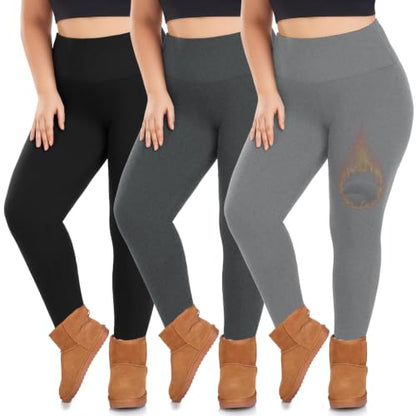 we fleece 3 Pack Plus Size Fleece Lined Leggings for Women - color: Black/Ebony/Slate Heather, size: XX-Large