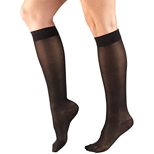 Truform Sheer Compression Stockings, 15-20 mmHg, Women's Knee High Length, Diamond Pattern, Black, Small - color: Black, size: Small (1 Pair), style: Diamond Pattern