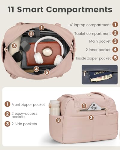 Pritent Puffer Travel Duffle Bag Waterproof Carry On Duffel Weekender Bag - color: Pink