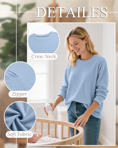 Oakgarden 3 Pack Women's Oversized Nursing Tops - color: Light Blue, Light Gray, Haze Blue, size: Large