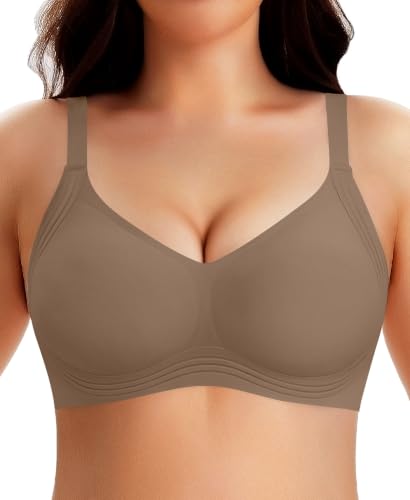 Werena Jelly Minimizer Bras for Women Wireless Plus Size Push Up Bra - color: Coffee, size: Small