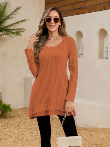 Poetsky Womens Long Sleeve Tunic Tops Fall Long Shirts Sweater with Pockets - color: Caramel, size: Medium