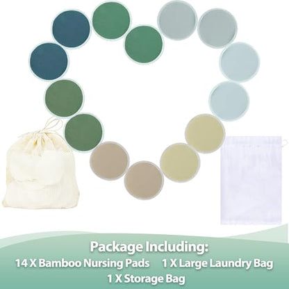 wegreeco Nursing Breast Pads (14 Pack) + Laundry Bag & Travel Storage Bag, 4.7 inch Option - Washable & Reusable Breastfeeding Nursing Pads (Bean Paste Green, Plain Shape) - color: Bean Paste Green, Plain Shape, size: Large