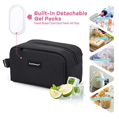 Cerbonny Small Cooler Bag,Freezable Lunch Bag,Built-In Ice Pack,L Size - color: Black-B