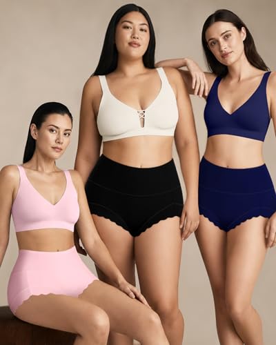 5 Pack Seamless Underwear for Women High Waisted Postpartum Underwear Full Coverage No Show Breathable Stretchy Briefs - color: Multicoloured G, size: Medium