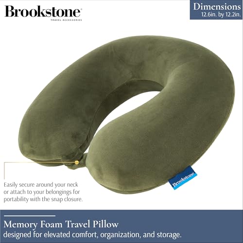 Brookstone Travel Neck Pillow Lightweight U-Shaped Memory Foam Pillow - color: Olive