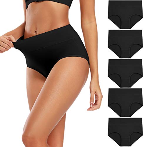 Molasus Women's Cotton Underwear High Waisted Full Coverage Ladies Panties (Regular & Plus Size) - color: Black, size: Small