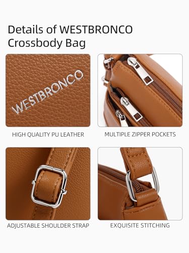 WESTBRONCO Crossbody Bags for Women, Medium Purses with Multi Zipper Pocket - color: Bright Brown
