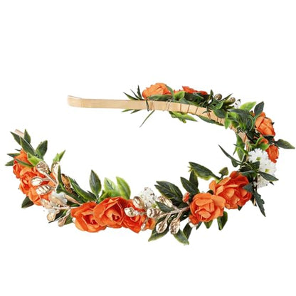 Orange Fairy Flower Headband, Boho Rose Floral Headpiece - color: Orange