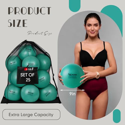 Set of 25 Pilates Balls Bulk 9 Inch Small Exercise Ball - color: Green