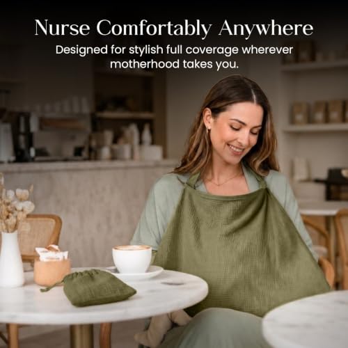 Premium Muslin Nursing Cover for Breastfeeding Privacy & Comfort - color: Olive
