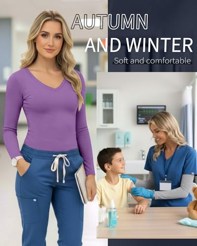 Neer 3 Pack Women Long Sleeve Underscrubs Shirts - color: Black, Light Gray, Lavender, size: X-Small