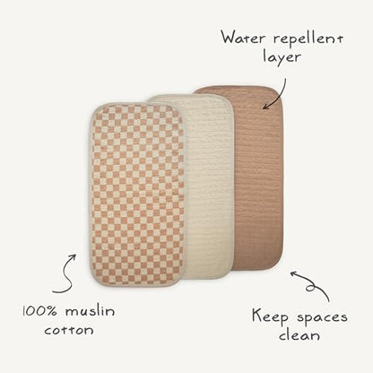 mushie Water Repellent Changing Pad Liners | Cotton (Retro Flowers Combo) - color: Retro Flowers Combo