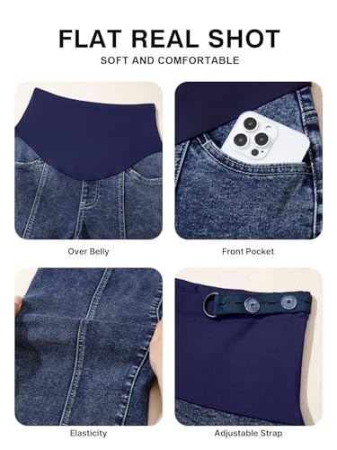 BLENCOT Maternity Jeans Over Belly Baggy Leg Ankle Stretchy Pregnancy Pants - color: Dark Blue, size: Large