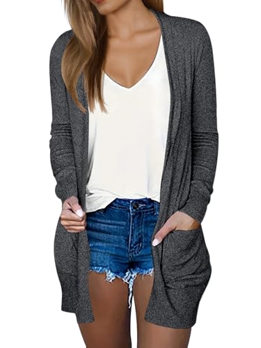 DB MOON Women Lightweight Cardigan Long Sleeve Sweater Open Front Outfits - color: Black, size: Medium