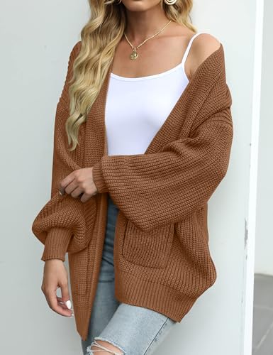 MEROKEETY Long Sleeve Oversized Cardigan Sweaters for Women - color: Brown, size: Small