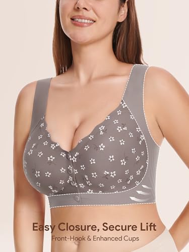 Wireless Front Close Bras for Women, Jelly Post Surgery Push Up Bralettes - color: Coffee, size: Medium