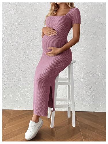 MakeMeChic Women's Maternity Baby Shower Dress Square Neck Bodycon Dresses - color: Hot Pink, size: Medium