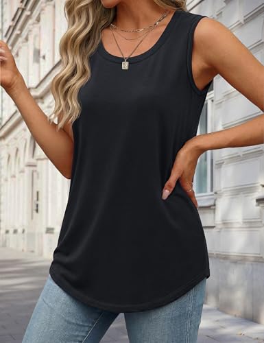 YUCOLEN Women's Tank Tops Loose Flowy Summer UPF 50+ Basic Sleeveless Tops - color: Black, size: Small