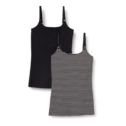Amazon Essentials Women's Maternity Nursing Camisole with Adjustable Straps and Built-in Shelf Bra, Pack of 2 - color: 2-pack Black/Stripe, size: Medium