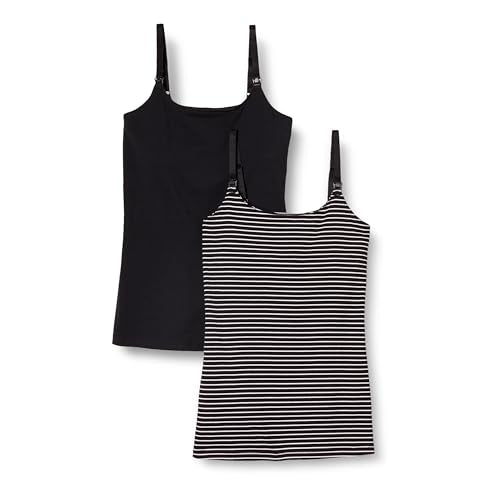 Amazon Essentials Women's Maternity Nursing Camisole with Adjustable Straps and Built-in Shelf Bra, Pack of 2 - color: 2-pack Black/Stripe, size: X-Small