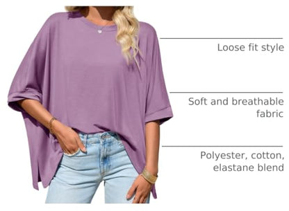 Tankaneo Womens Oversized Tshirts Batwing Short Sleeve Asymmetric Hem Tops - color: Purple, size: Medium