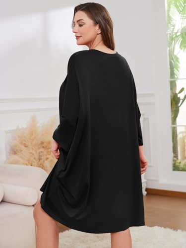 CRIPOM Plus Size Moo Moos for Women Oversized Sleep Shirts with Pockets - color: Black Star