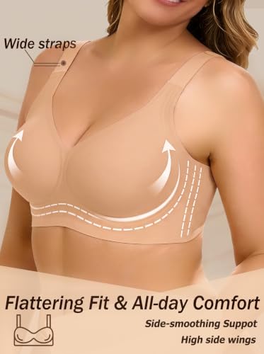 Jelly Wireless Supportive Minimizer Seamless Bras for Women Wide Straps Full Coverage Plus Size Bralette Bra - size: (40) B