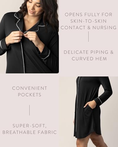 Kindred Bravely Clea Long Sleeve Maternity Nursing and Postpartum Nightgown - color: Black, size: X-Large