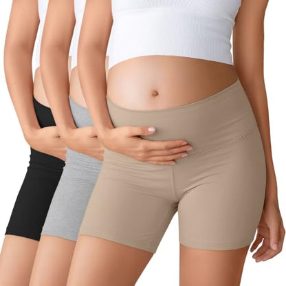 Ficerd 3 Pack Maternity Pajama Lounge Shorts - color: Khaki, Light Gray, Black, size: X-Large