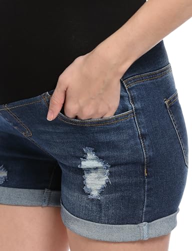 Maternity Denim Shorts High Waist - color: Dark Blue, size: XX-Large