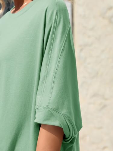 Tankaneo Womens Oversized Tshirts Batwing Short Sleeve Asymmetric Hem Tops - color: Green, size: XX-Large