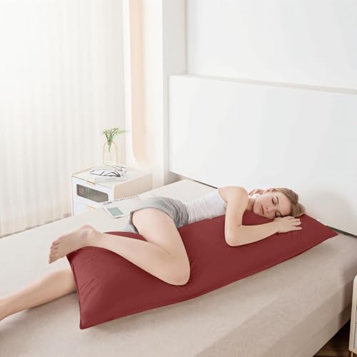 Goose Down Body Pillow for Adults, Burgundy, 20"x54" - color: Burgundy, size: 20"x54"