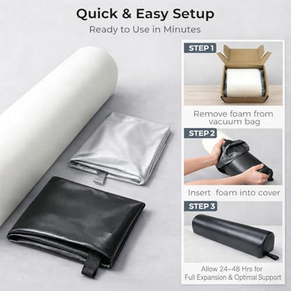 3/4 Round Massage Bolster Pillow, 26 x 6 x 6 in, PU & Cooling Covers