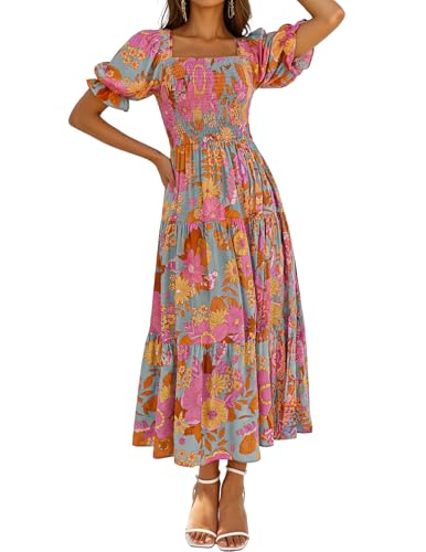 ZESICA Womens 2026 Summer Boho Floral Ruffle Maxi Dress - color: Greygreen, size: Medium