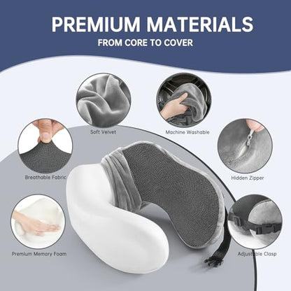 Neck Pillow Travel Pillow, Light Gray with Eye Mask - color: Light Gray, With Eye Mask
