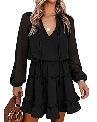 BTFBM Long Sleeve Dress for Women Fall 2026 - color: Dot Black, size: X-Large