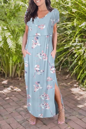 Smallshow Women's Maternity Nursing Dresses Split Long Dress for Breastfeeding - color: Svp049, size: X-Large