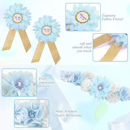 Baby Shower Belly Sash Satin Ribbon Band Pregnancy Party Blue - color: Blue