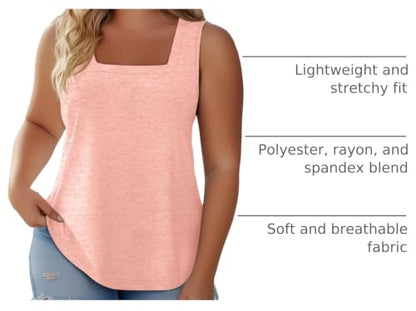 3 Pack Women Plus Size Tank Tops Basic Square Neck Sleeveless Tees - color: Black Rose Pink, size: 3X-Large Plus