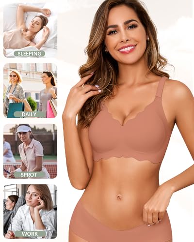 Seamless Jelly Bras for Women, No Underwire Push Up Bra - color: Red, size: Medium