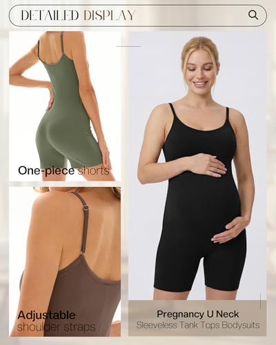 3 Pack Women's Maternity Jumpsuit Shorts - color: Army Green, Khaki, Black, size: Medium