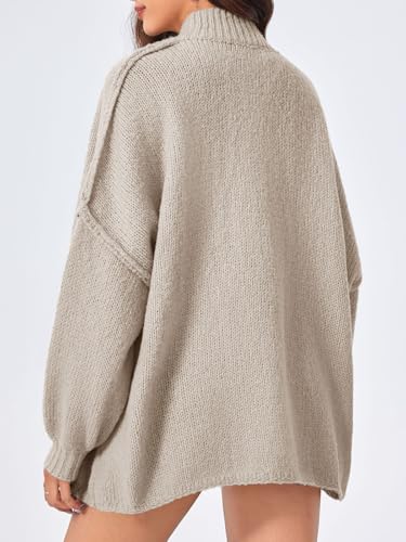 Saodimallsu Womens Oversized Cardigans Long Lantern Sleeve Button Down Chunky Knit Loose Fall Sweater Coats - color: Khaki, size: Medium