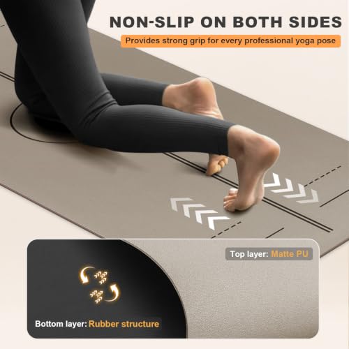 Yoga Mat - Non Slip Natural Rubber Yoga Mat, Alignment Lines, Ultimate Grip - color: Beige Pro